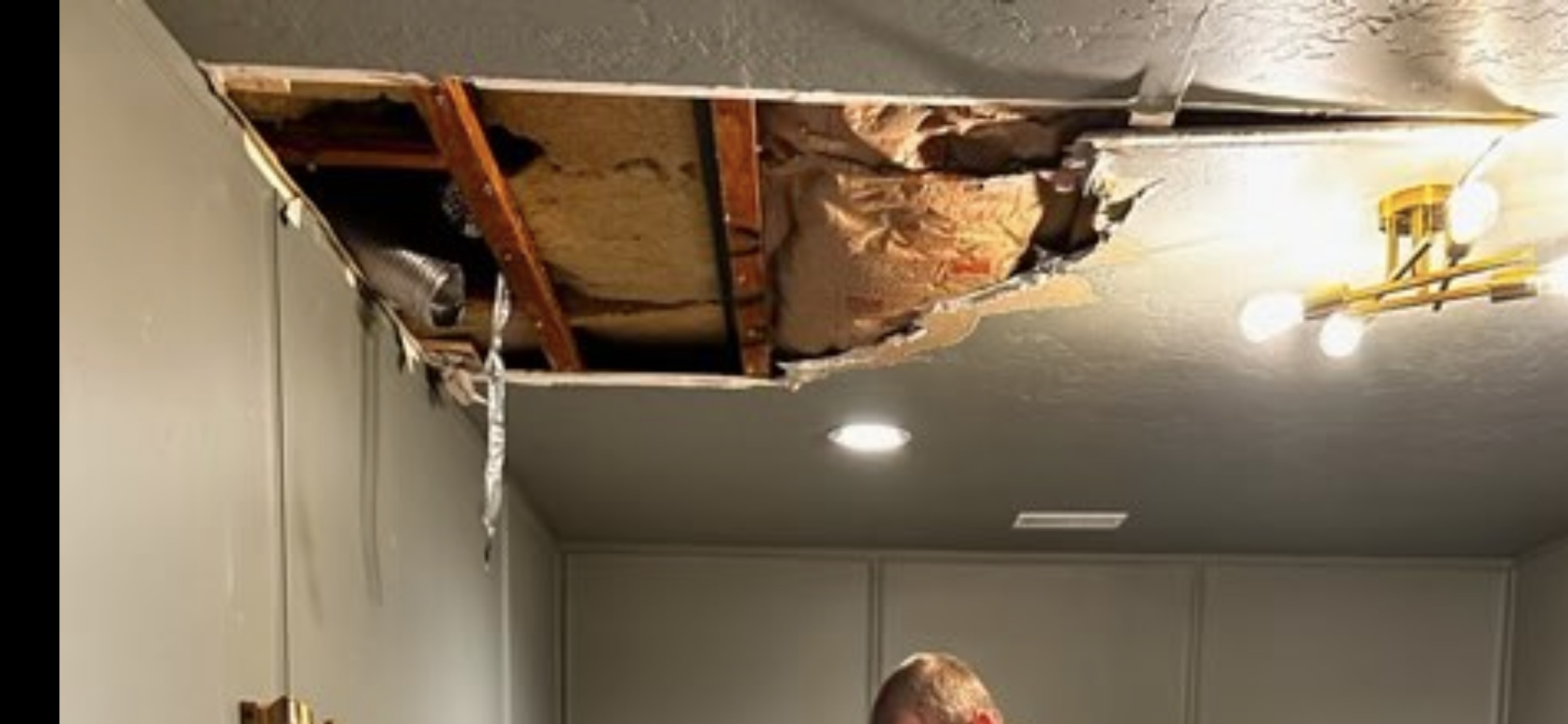 Water damaged ceiling before repair